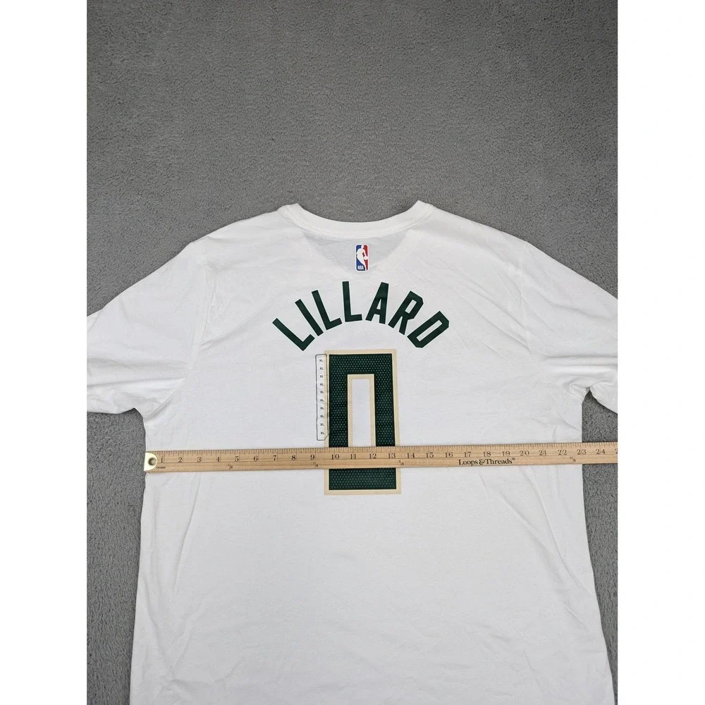 Nike Milwaukee Bucks Shirt Mens XL White NBA Basketball Damian Lillard 0 Tee New